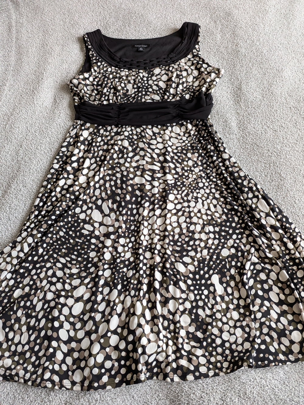 Perceptions Black and Cream Dot-Print Sleeveless Midi Dress